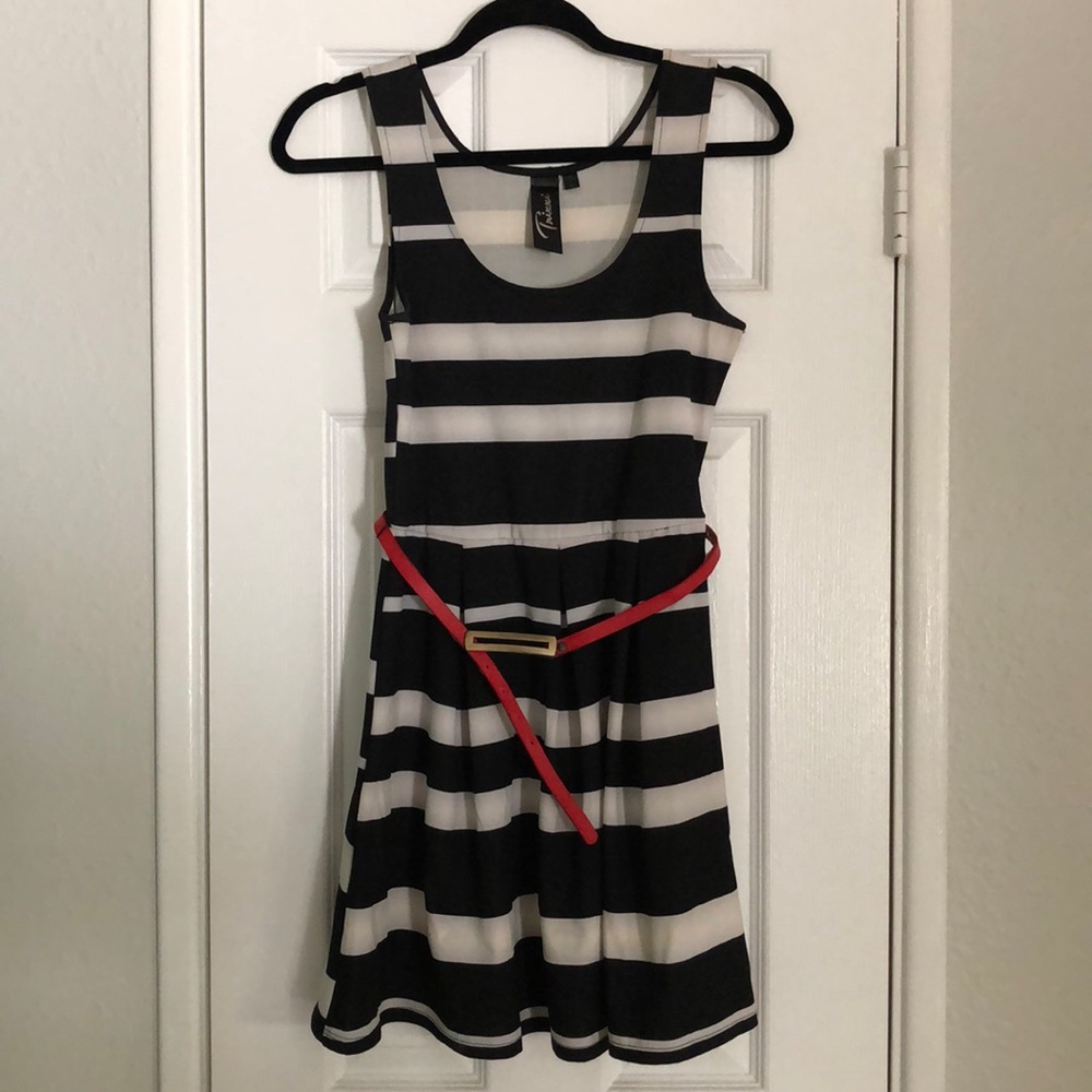 Black and white striped dress